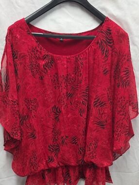 Sara Michelle Red Animal-Print Chiffon Tunic with Sparkle Accents